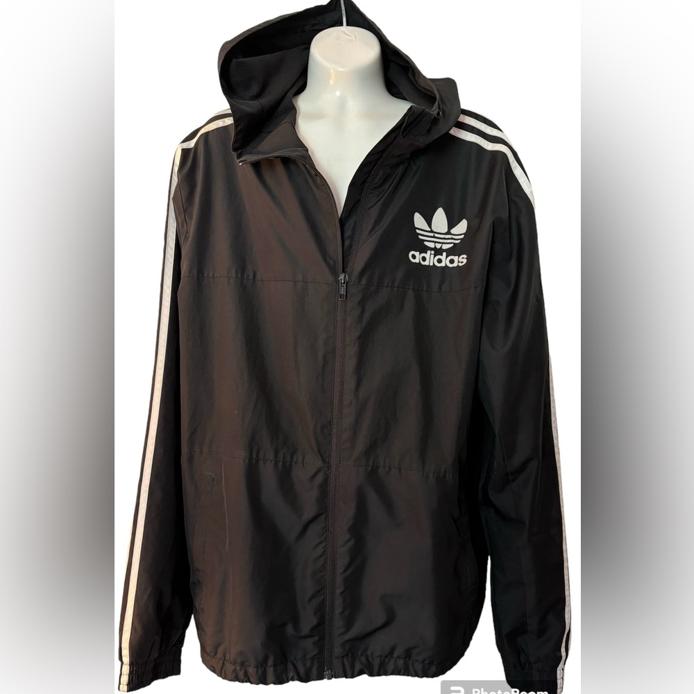 Mens Adidas Lite Weight Hooded Jacket Black Medium
